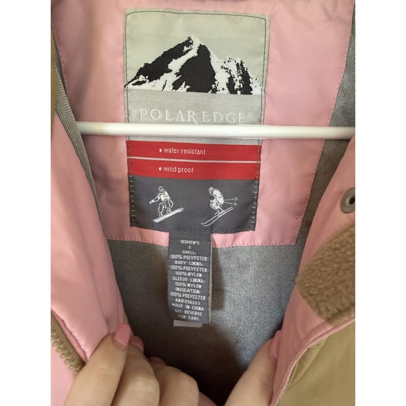 Polar Edge Womens Ski Jacket Tan Pink Colorblock Water Resistant Windproof Small - Picture 2 of 3